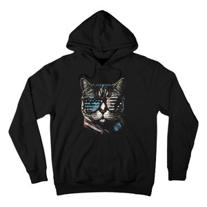 Fourth 4th of July Cat American Flag America Patriotic Funny Hoodie