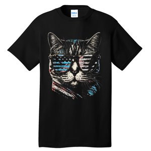 Fourth 4th of July Cat American Flag America Patriotic Funny Tall T-Shirt