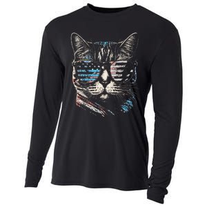 Fourth 4th of July Cat American Flag America Patriotic Funny Cooling Performance Long Sleeve Crew