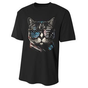 Fourth 4th of July Cat American Flag America Patriotic Funny Performance Sprint T-Shirt