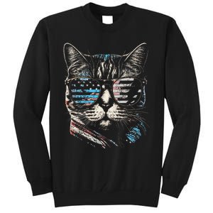 Fourth 4th of July Cat American Flag America Patriotic Funny Tall Sweatshirt