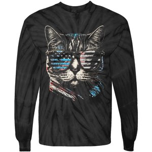 Fourth 4th of July Cat American Flag America Patriotic Funny Tie-Dye Long Sleeve Shirt