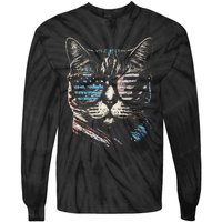 Fourth 4th of July Cat American Flag America Patriotic Funny Tie-Dye Long Sleeve Shirt