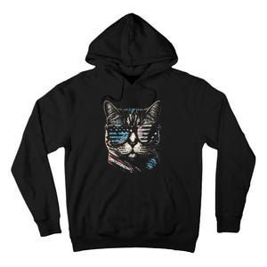 Fourth 4th of July Cat American Flag America Patriotic Funny Tall Hoodie