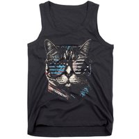 Fourth 4th of July Cat American Flag America Patriotic Funny Tank Top