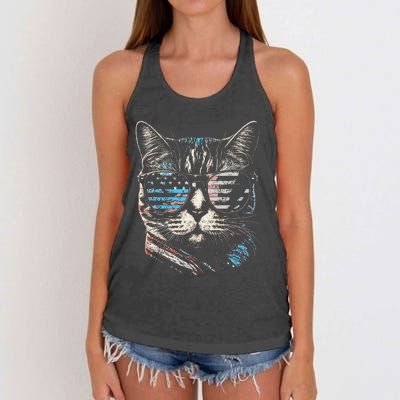 Fourth 4th of July Cat American Flag America Patriotic Funny Women's Knotted Racerback Tank