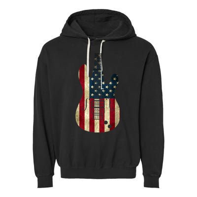 Funny 4th Of July American Flag Guitar Patriotic Gift Garment-Dyed Fleece Hoodie