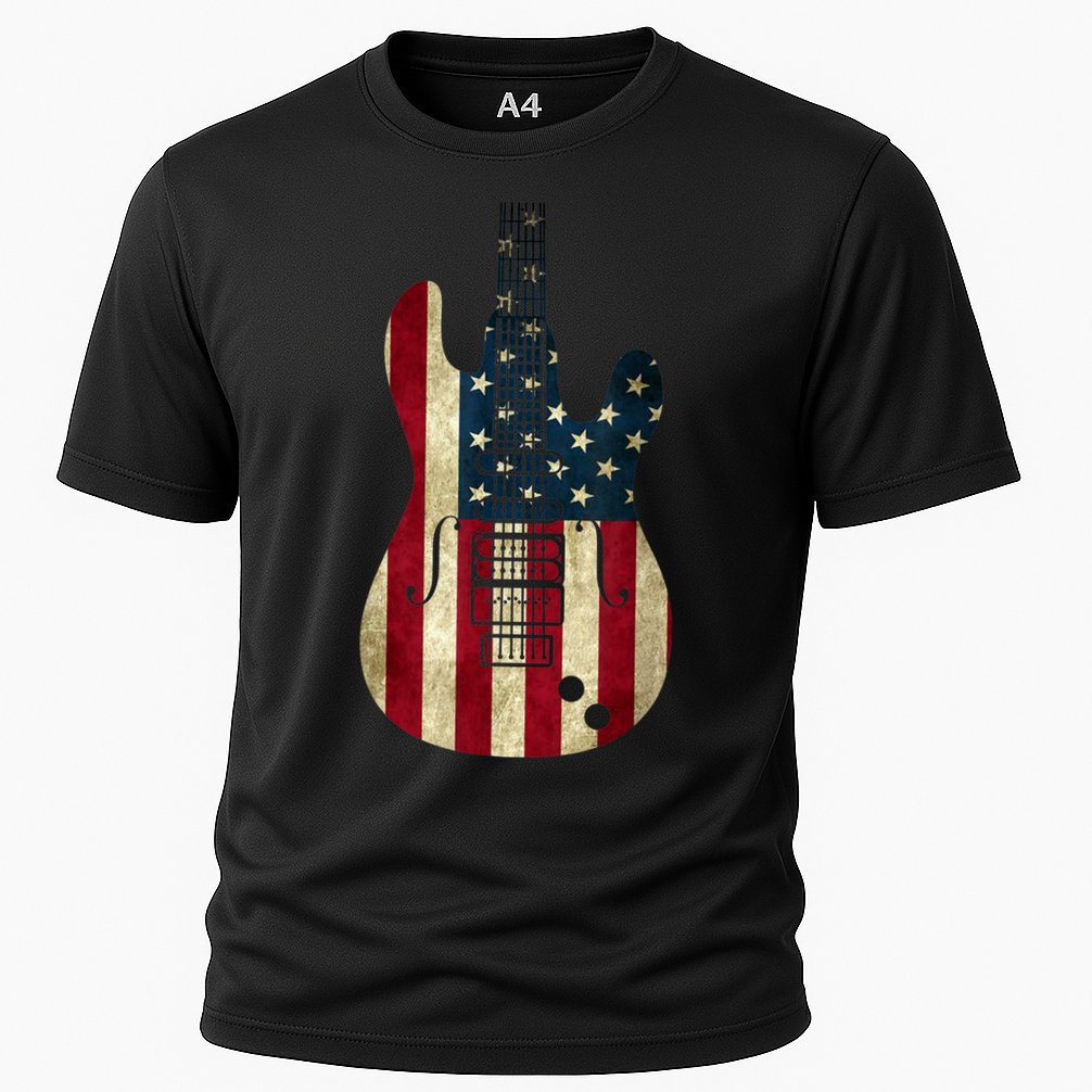 Funny 4th Of July American Flag Guitar Patriotic Gift Cooling Performance Crew T-Shirt