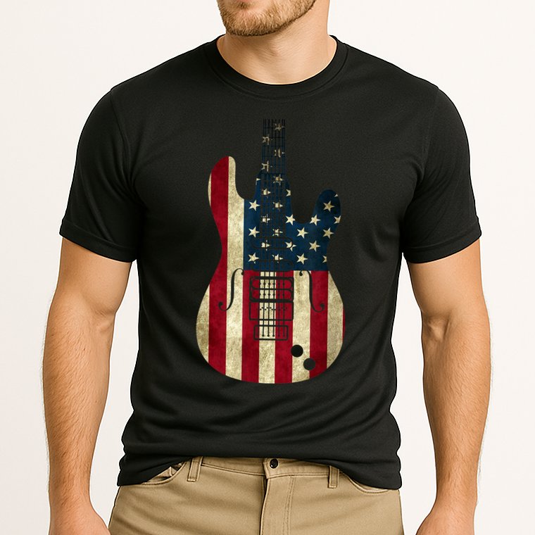 Funny 4th Of July American Flag Guitar Patriotic Gift Cooling Performance Crew T-Shirt