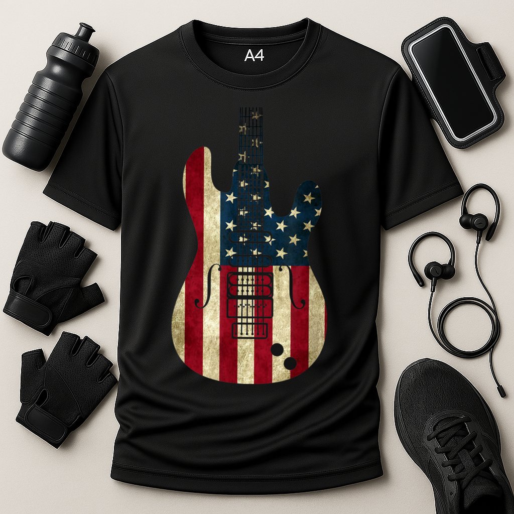 Funny 4th Of July American Flag Guitar Patriotic Gift Cooling Performance Crew T-Shirt
