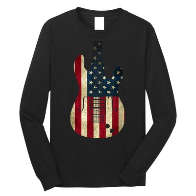 Funny 4th Of July American Flag Guitar Patriotic Gift Long Sleeve Shirt
