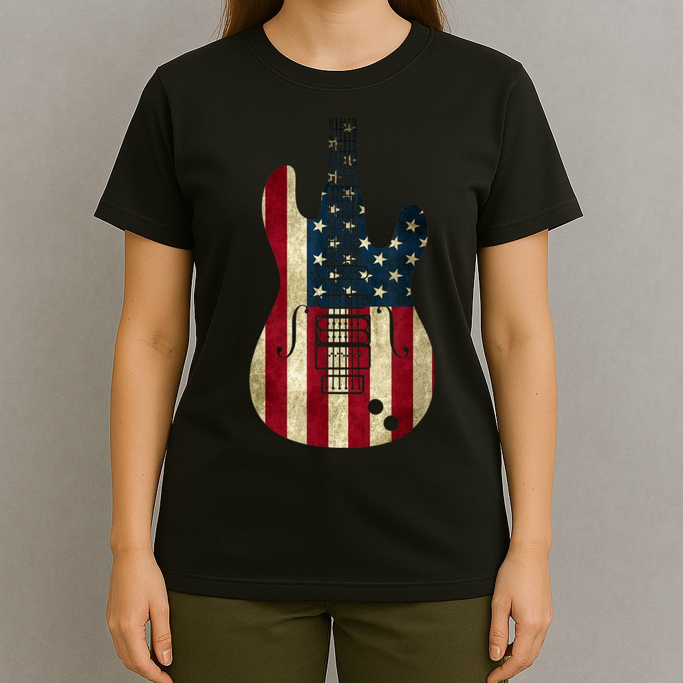 Funny 4th Of July American Flag Guitar Patriotic Gift T-Shirt