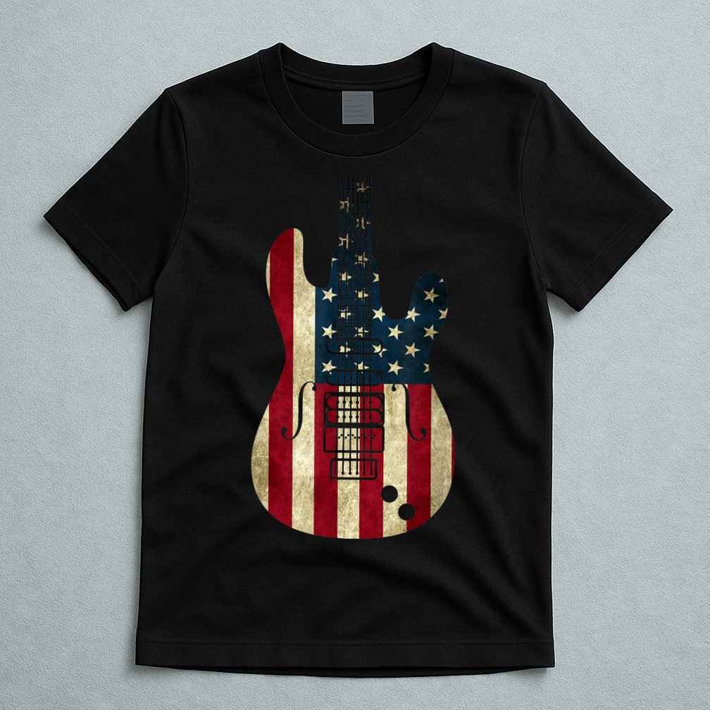Funny 4th Of July American Flag Guitar Patriotic Gift T-Shirt