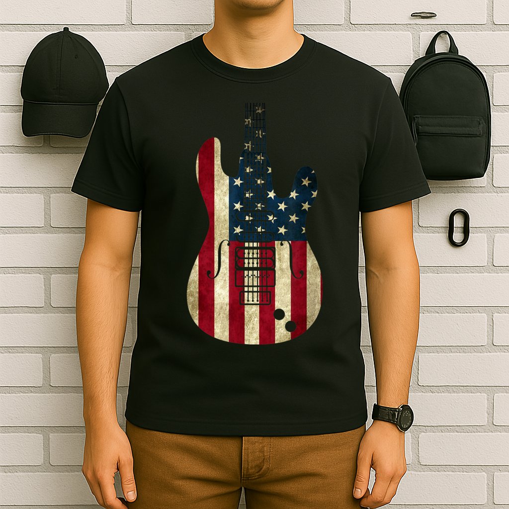 Funny 4th Of July American Flag Guitar Patriotic Gift T-Shirt