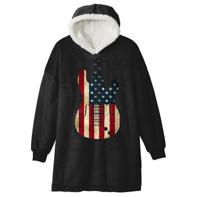 Funny 4th Of July American Flag Guitar Patriotic Gift Hooded Wearable Blanket