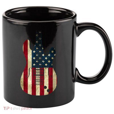 Funny 4th Of July American Flag Guitar Patriotic Gift 11oz C Handle Ceramic Mug