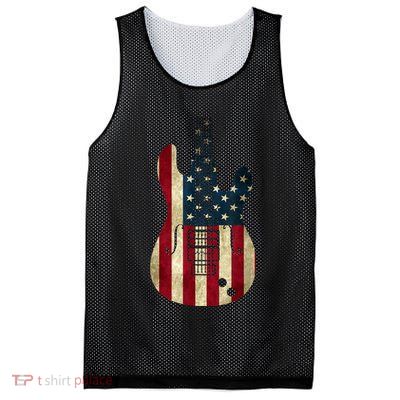Funny 4th Of July American Flag Guitar Patriotic Gift Mesh Reversible Basketball Jersey Tank