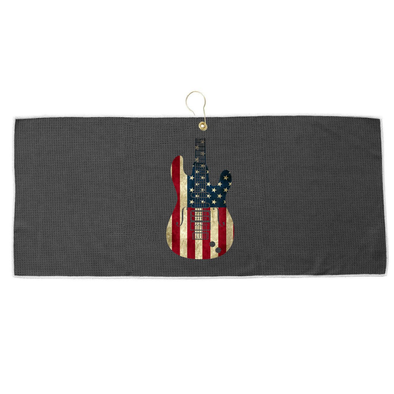 Funny 4th Of July American Flag Guitar Patriotic Gift Large Microfiber Waffle Golf Towel