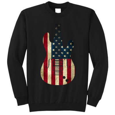 Funny 4th Of July American Flag Guitar Patriotic Gift Tall Sweatshirt
