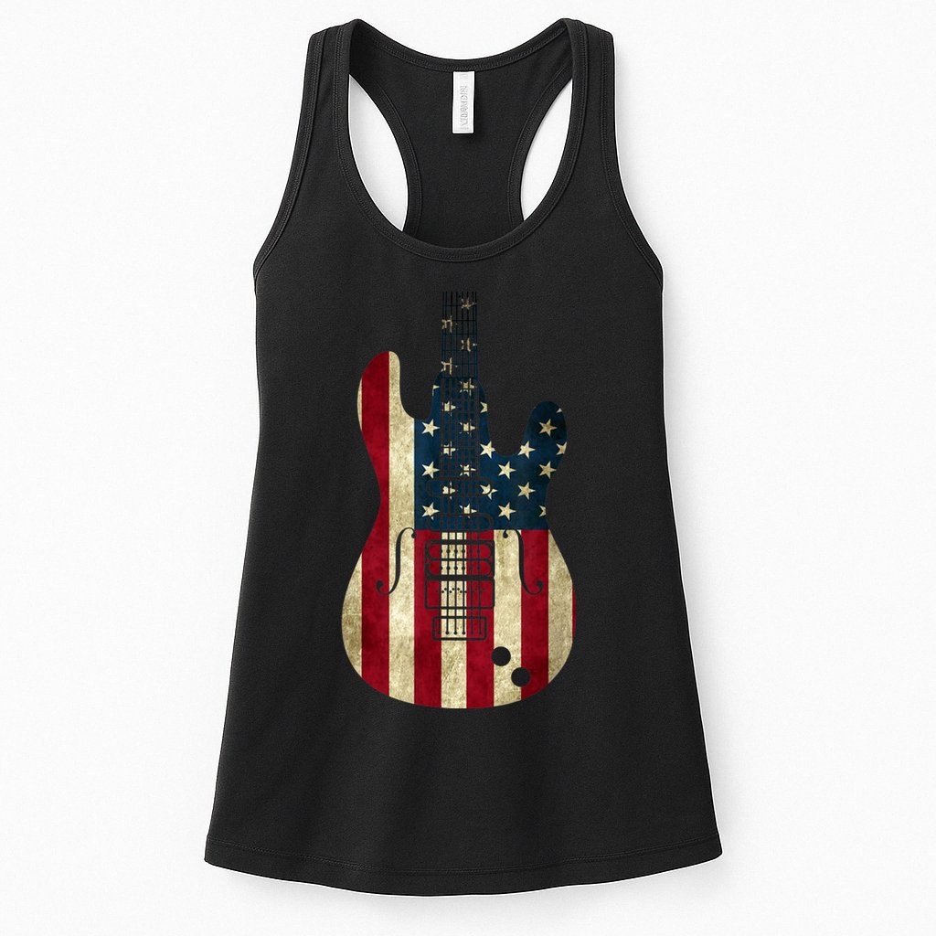 Funny 4th Of July American Flag Guitar Patriotic Gift Womens Tank Top
