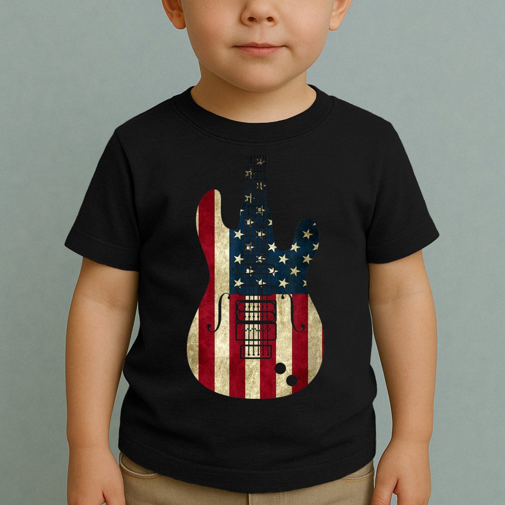 Funny 4th Of July American Flag Guitar Patriotic Gift Toddler T-Shirt