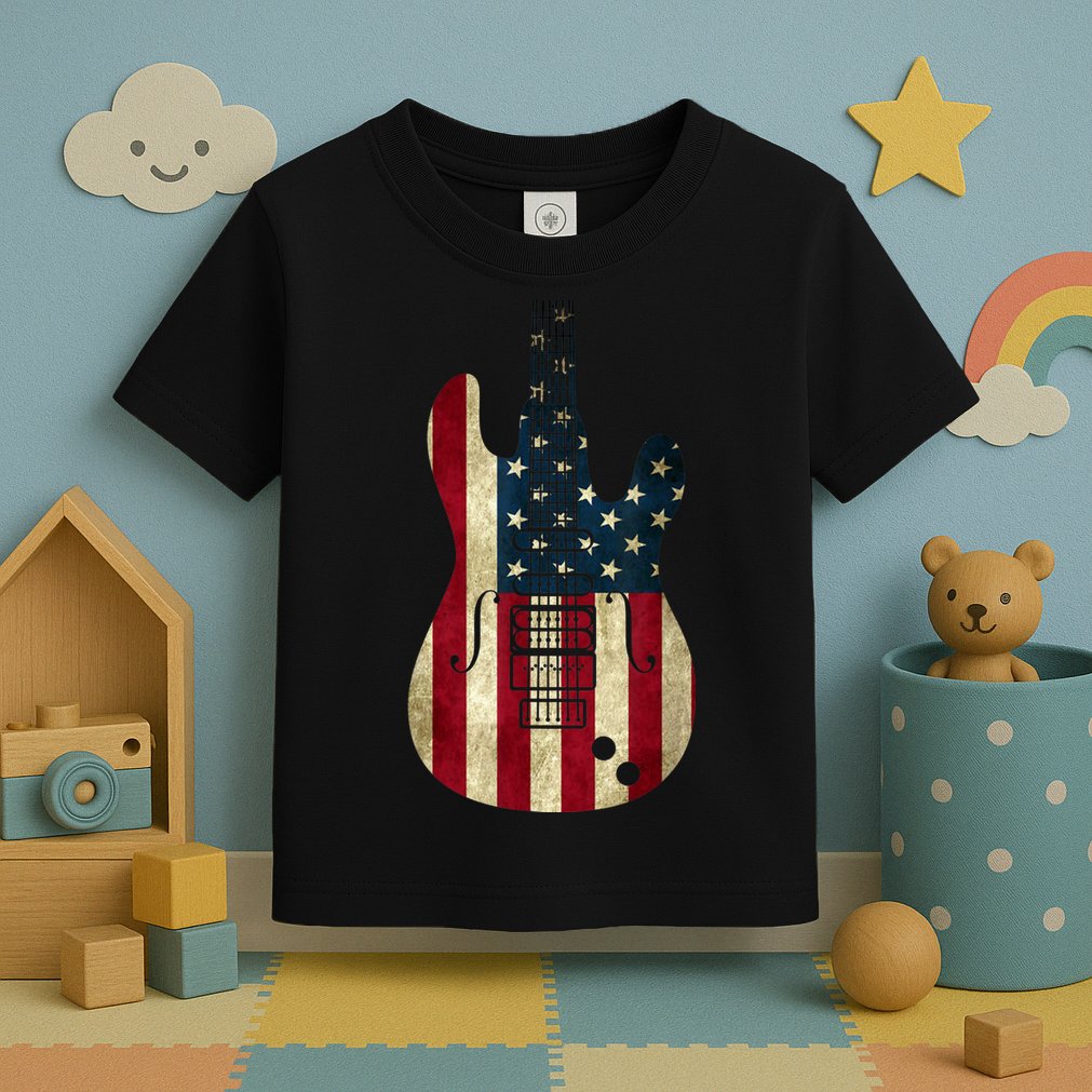 Funny 4th Of July American Flag Guitar Patriotic Gift Toddler T-Shirt