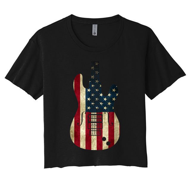 Funny 4th Of July American Flag Guitar Patriotic Gift Crop Top