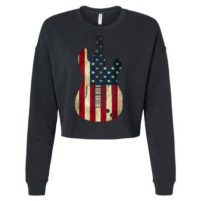 Funny 4th Of July American Flag Guitar Patriotic Gift Cropped Pullover Crew