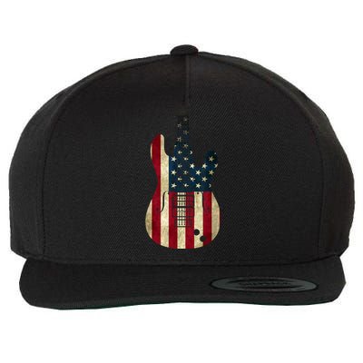 Funny 4th Of July American Flag Guitar Patriotic Gift Wool Snapback Cap