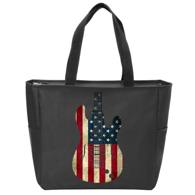 Funny 4th Of July American Flag Guitar Patriotic Gift Zip Tote Bag