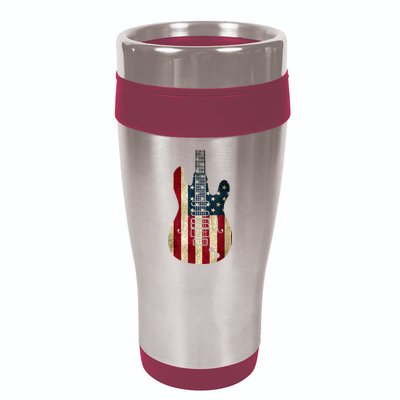 Funny 4th Of July American Flag Guitar Patriotic Gift 16oz Travel Tumbler