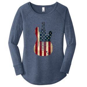 Funny 4th Of July American Flag Guitar Patriotic Gift Women's Perfect Tri Tunic Long Sleeve Shirt