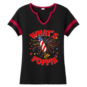 Funny 4th Of July What's Poppin Fireworks Rocket Ladies Halftime Notch Neck Tee