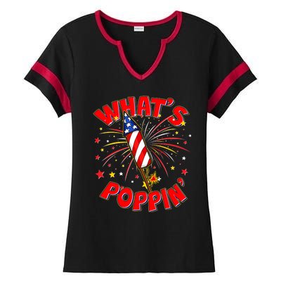 Funny 4th Of July What's Poppin Fireworks Rocket Ladies Halftime Notch Neck Tee