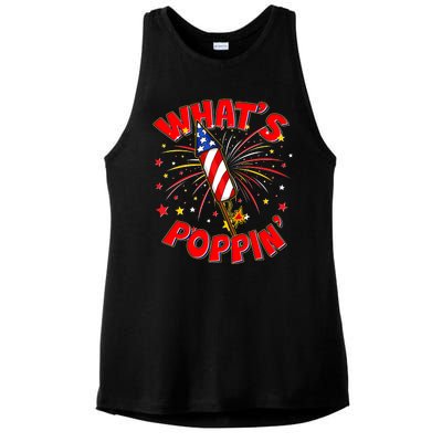 Funny 4th Of July What's Poppin Fireworks Rocket Ladies PosiCharge Tri-Blend Wicking Tank