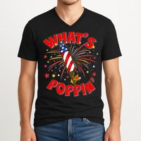 Funny 4th Of July What's Poppin Fireworks Rocket V-Neck T-Shirt