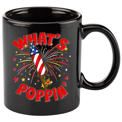 Funny 4th Of July What's Poppin Fireworks Rocket 11oz C Handle Ceramic Mug