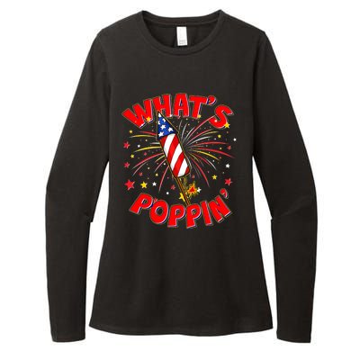 Funny 4th Of July What's Poppin Fireworks Rocket Womens CVC Long Sleeve Shirt