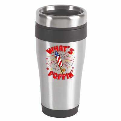 Funny 4th Of July What's Poppin Fireworks Rocket 16oz Travel Tumbler
