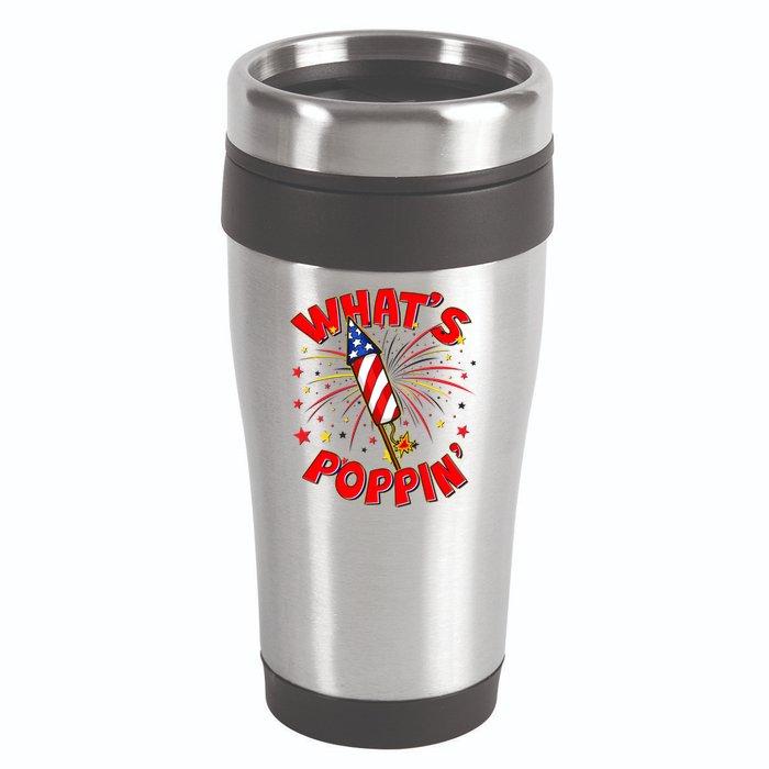 Funny 4th Of July What's Poppin Fireworks Rocket 16oz Travel Tumbler