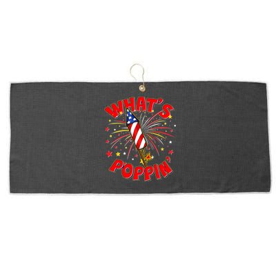 Funny 4th Of July What's Poppin Fireworks Rocket Large Microfiber Waffle Golf Towel