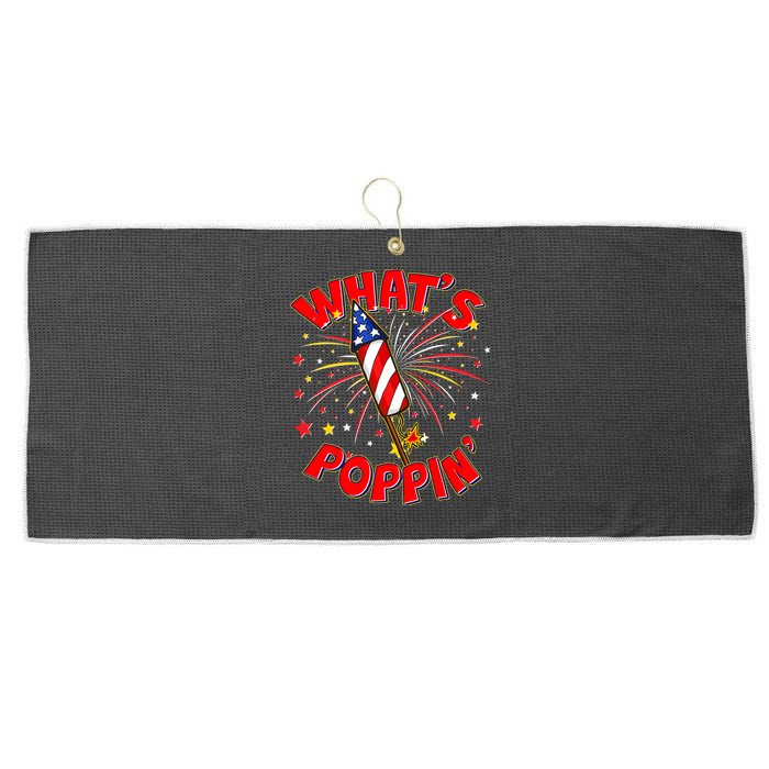 Funny 4th Of July What's Poppin Fireworks Rocket Large Microfiber Waffle Golf Towel