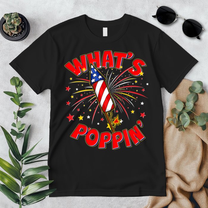 Funny 4th Of July What's Poppin Fireworks Rocket Premium T-Shirt