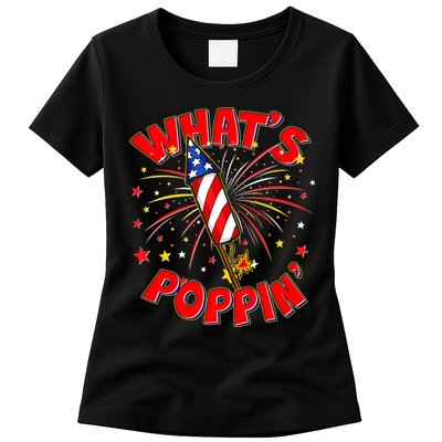 Funny 4th Of July What's Poppin Fireworks Rocket Womens T-Shirt