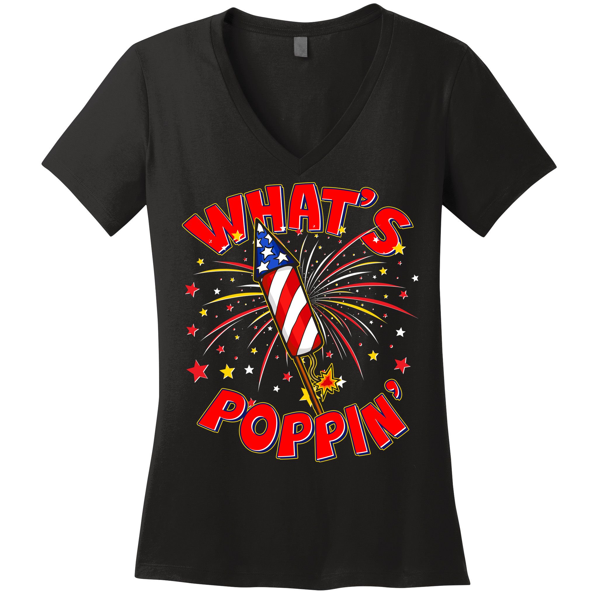 Funny 4th Of July What's Poppin Fireworks Rocket Women's V-Neck T-Shirt