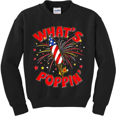 Funny 4th Of July What's Poppin Fireworks Rocket Kids Sweatshirt