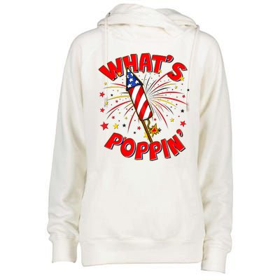 Funny 4th Of July What's Poppin Fireworks Rocket Womens Funnel Neck Pullover Hood