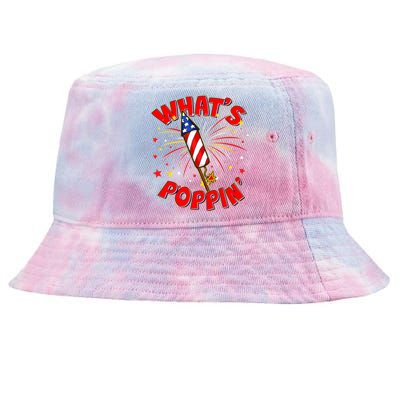 Funny 4th Of July What's Poppin Fireworks Rocket Tie-Dyed Bucket Hat