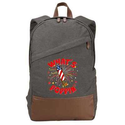 Funny 4th Of July What's Poppin Fireworks Rocket Cotton Canvas Backpack