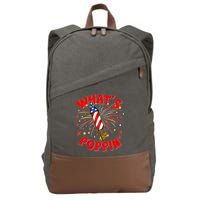 Funny 4th Of July What's Poppin Fireworks Rocket Cotton Canvas Backpack